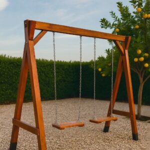 Pórtico con 2 hamacas clásicas de madera y cadenas zincadas