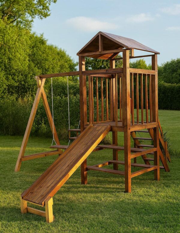 Mangrullo con Juegos y Pórtico con Dos Hamacas Techada